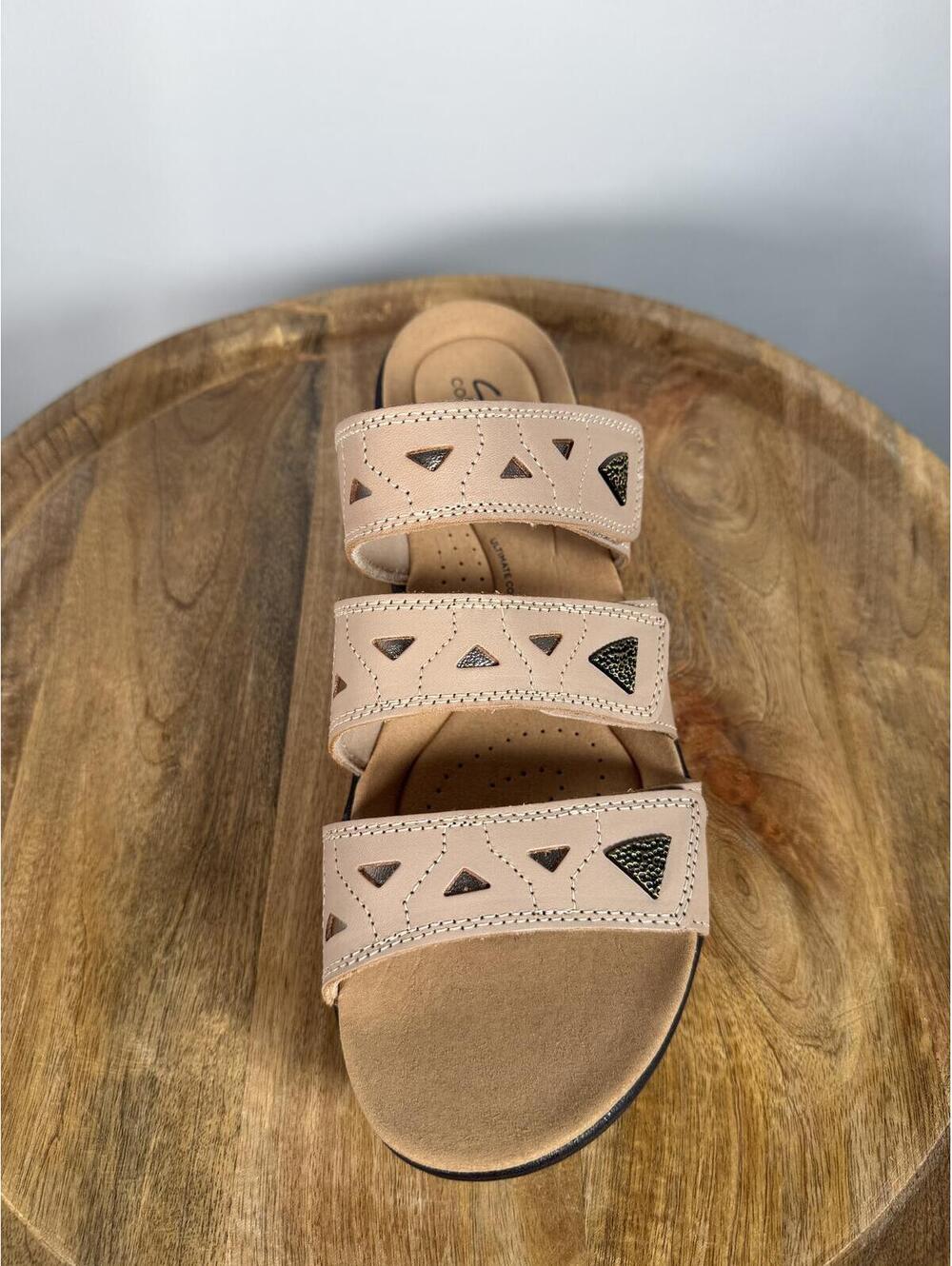 Clarks Laurieann Nora Sand Leather Slide Sandals US 12W Wide Comfort Slip-On NWB - Picture 9 of 13